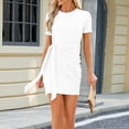 thumbnail image 5 of Womens Casual Dress Short Sleeve Ladies Bodycon Ruched Ruffle Hem Mini Dress Slim Fit Elegant Party Club Dresses, 5 of 8