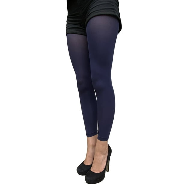 Malka Chic Navy blue footless tights for women, ankle length opaque