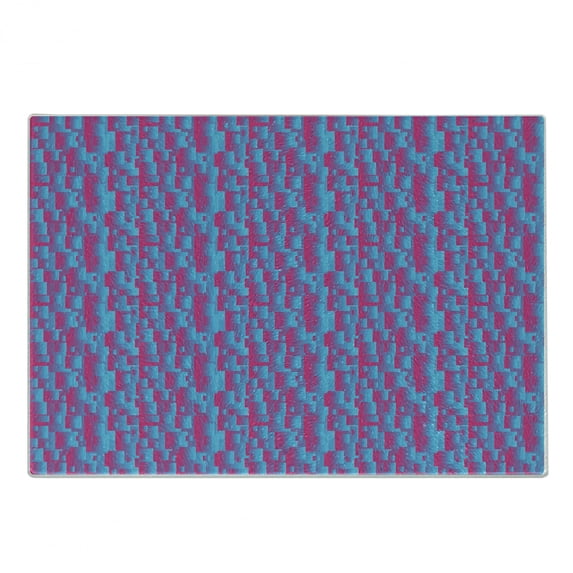 Blue and Pink Cutting Board, Abstract Contemporary Pattern with Vibrant Squares, Decorative Tempered Glass Cutting and Serving Board, in 3 Sizes, by Ambesonne
