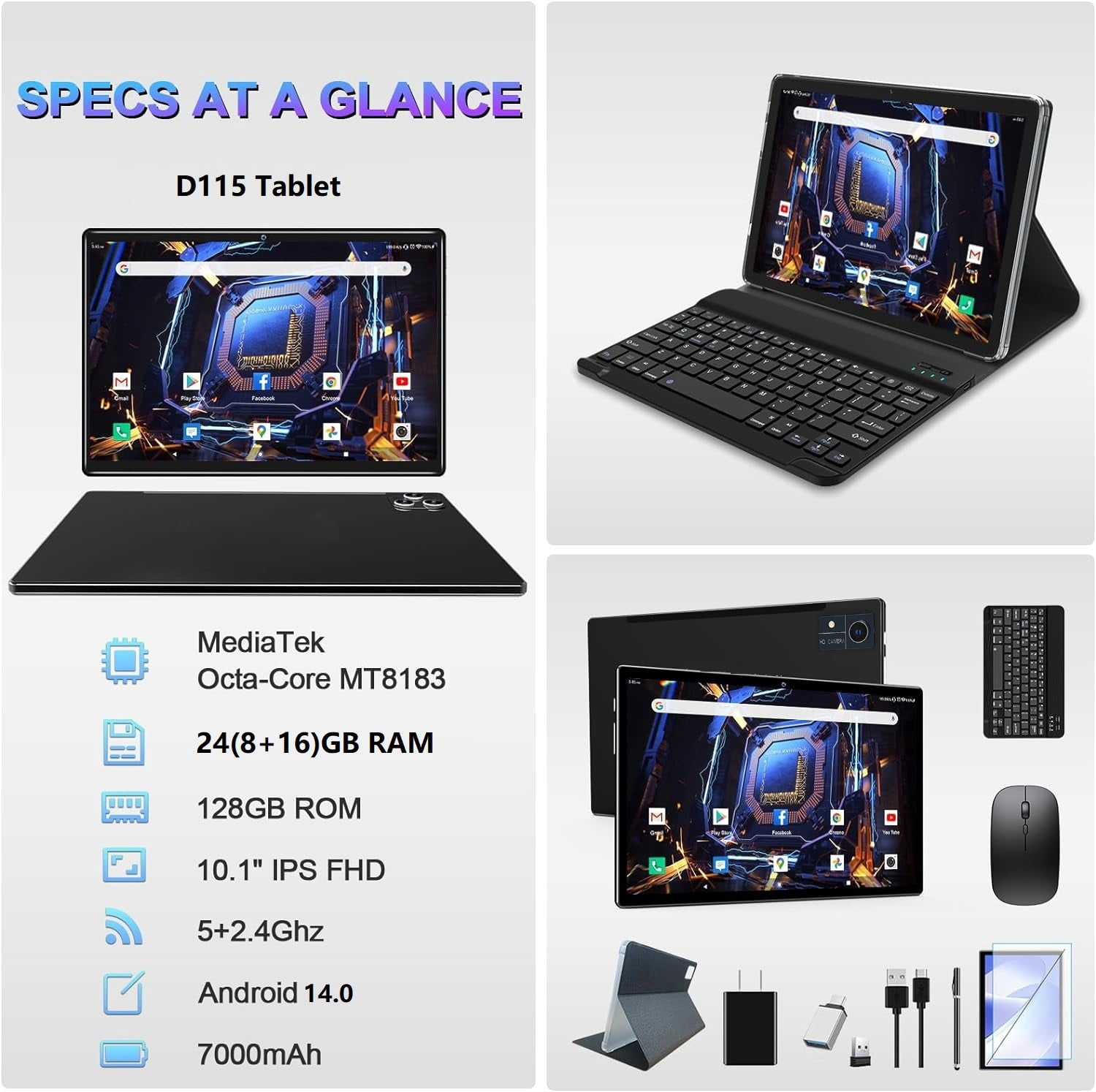 Tablet Android 14 Tablet,10 Inch Android Tablet with Keyboard,5G