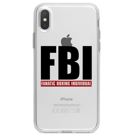DistinctInk Clear Shockproof Hybrid Case for iPhone X / XS (5.8" Screen) - TPU Bumper Acrylic Back Tempered Glass Screen Protector - FBI Fanatic Boxing Individual