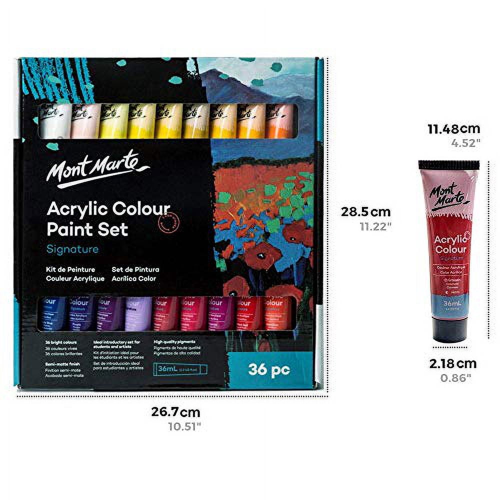Mont Marte Signature Acrylic Paint Set, 36 colors x 36 ml, Semi-Matte Finish, Suitable for Canvas, Wood, MDF, Leather, Air-dried Clay, Plaster, Cardboard, Paper and Crafts