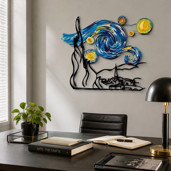The Starry Night Van Gogh Metal Wall Decor, Classic Painting Wall Art Abstract Artwork Prints, Suitable For Homes, Offices, Cafes, And Bars