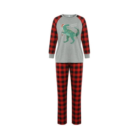 

Pybcvrrd Family Matching Nightwear Set Dinosaur Plaid Print Long Sleeve Tops Pajamas Trousers