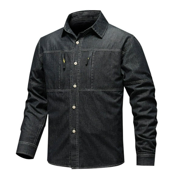 Tawop Mens Flannel Shirts Denim Casual Long Sleeve Shirts Pocket Slim Fit Button-Up Shirts ,Size L