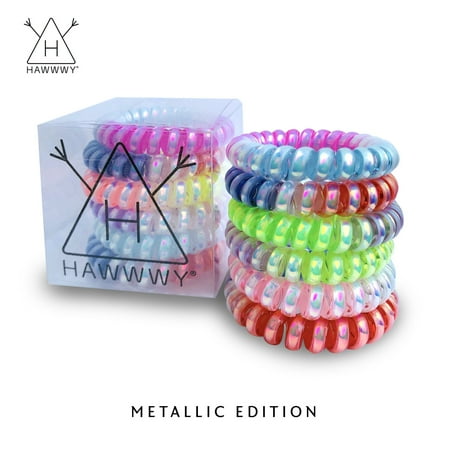Womens Ponytail Holder - Spiral Hair Ties | 6-PACK | Coil Hair Ties | Phone Cord Hair Ties | Hair Coils | Hair Ties No Crease | Hair Tie for Girls Women | Hair Bands | Cord Ties | Ponytail Holder | Rainbow