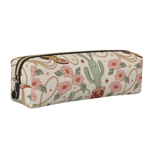 Easygdp Floral Cowboy Boots para Estuche de Lápices de Cuero, Estuche de Papelería de Cuero, Estuche de Gran Capacidad con Cremallera