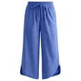 thumbnail image 4 of Favoffer Women's 3/4 Length Capri Pants Elastic Drawstring Waist Side Button Solid Color Casual Trousers Summer Relaxed Bottom for Daily Errands Travel, 4 of 5