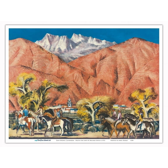 Palm Springs California - United Air Lines - Vintage Airline Travel Poster by Millard Sheets c.1951 - Master Art Print (Unframed) 9in x 12in