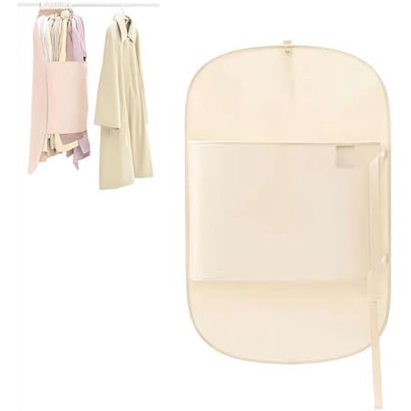Space Saving Hanging Garment Bag with Self Compression Zipper for Down Coat Dress Suit, White