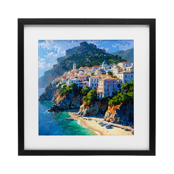 Stupell Industries Coastal Seaside Town's Beach View Black Framed Print Under Glass, 13 x 13, by LSR Design Studio