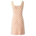 thumbnail image 5 of Liacowi Women Juniors Knitted Tank Dresses Checkerboard Print Sleeveless Short Dress U-Neck Loose Mini Dress, 5 of 7