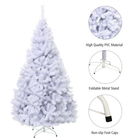 Topbuy 7.5ft White Christmas Pine Tree Hinged Artificial Decoration w/ 1346 Tips & Metal