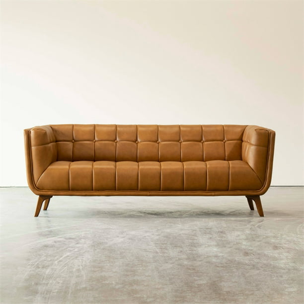 Mid Century Modern Allen Tan Full Grain, Full Grain Leather Couch