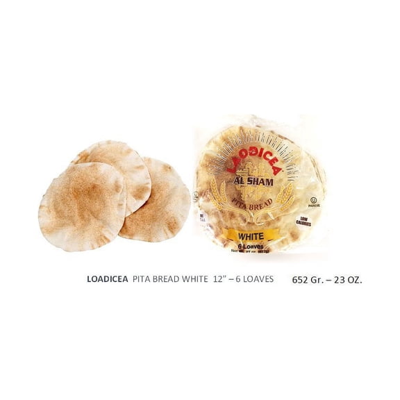 Laodicea White Pita Bread 12"- 12 bags, 6 loaves (SHIPS ON FRIDAYS)