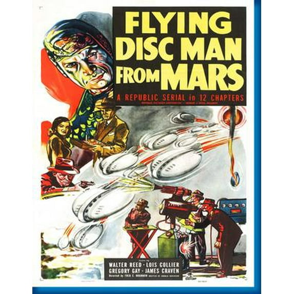 Flying Disc Man From Mars Movie Poster 16in x 24in 16x24 Multi-Color Square Adults Western Graphic
