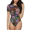 thumbnail image 2 of Goofa Vintage Floral Printed Women Rash Guard Short Sleeve,Tummy control Swimsuit Surfing Swimsuit Bathing Suit One Piece Swimsuit UPF 50-, 2 of 9