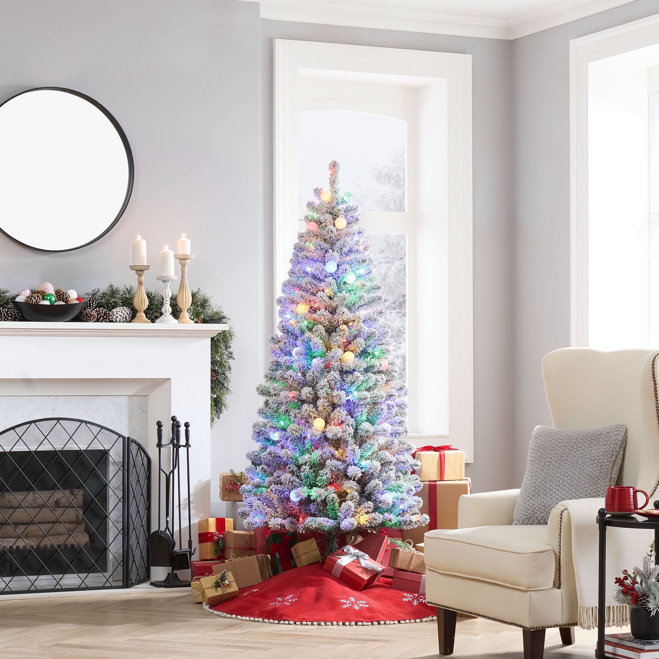 Holiday Time 6.5ft Pre-Lit Trinity Flocked Pine Artificial