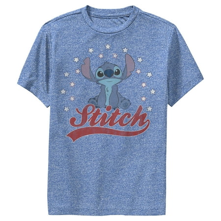Boy s Lilo & Stitch Red White and Blue Stars Performance Graphic Tee Royal Blue Heather Small