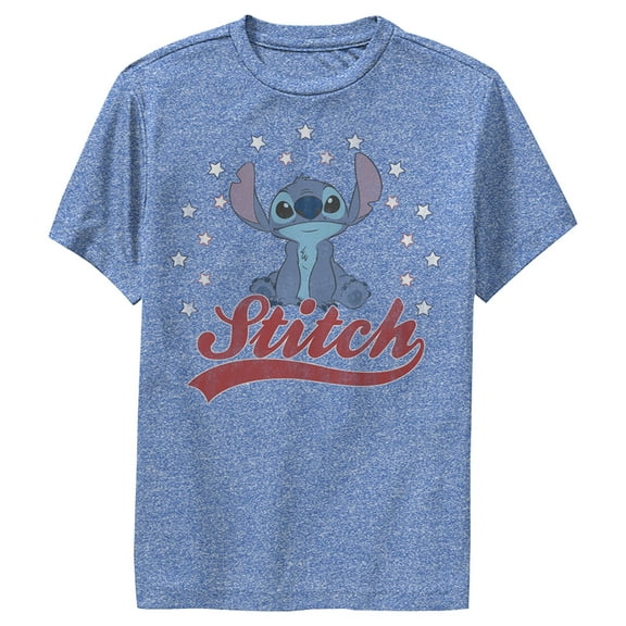 Boy's Lilo & Stitch Red, White, and Blue Stars Performance Graphic Tee Royal Blue Heather X Large