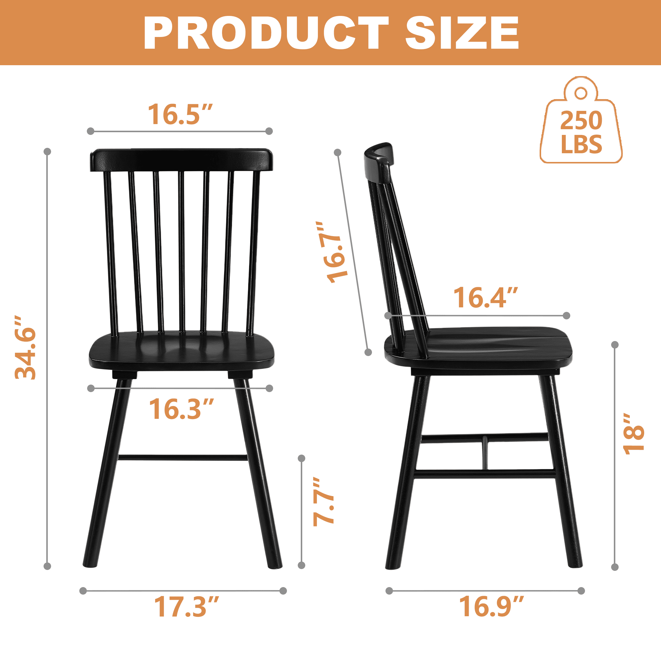 TrumanPick Farmhouse Windsor Dining Chairs Set of 8, Spindle Back Wood Dining Room Chairs, Kitchen Chairs for Living Room & Restaurant, Black
