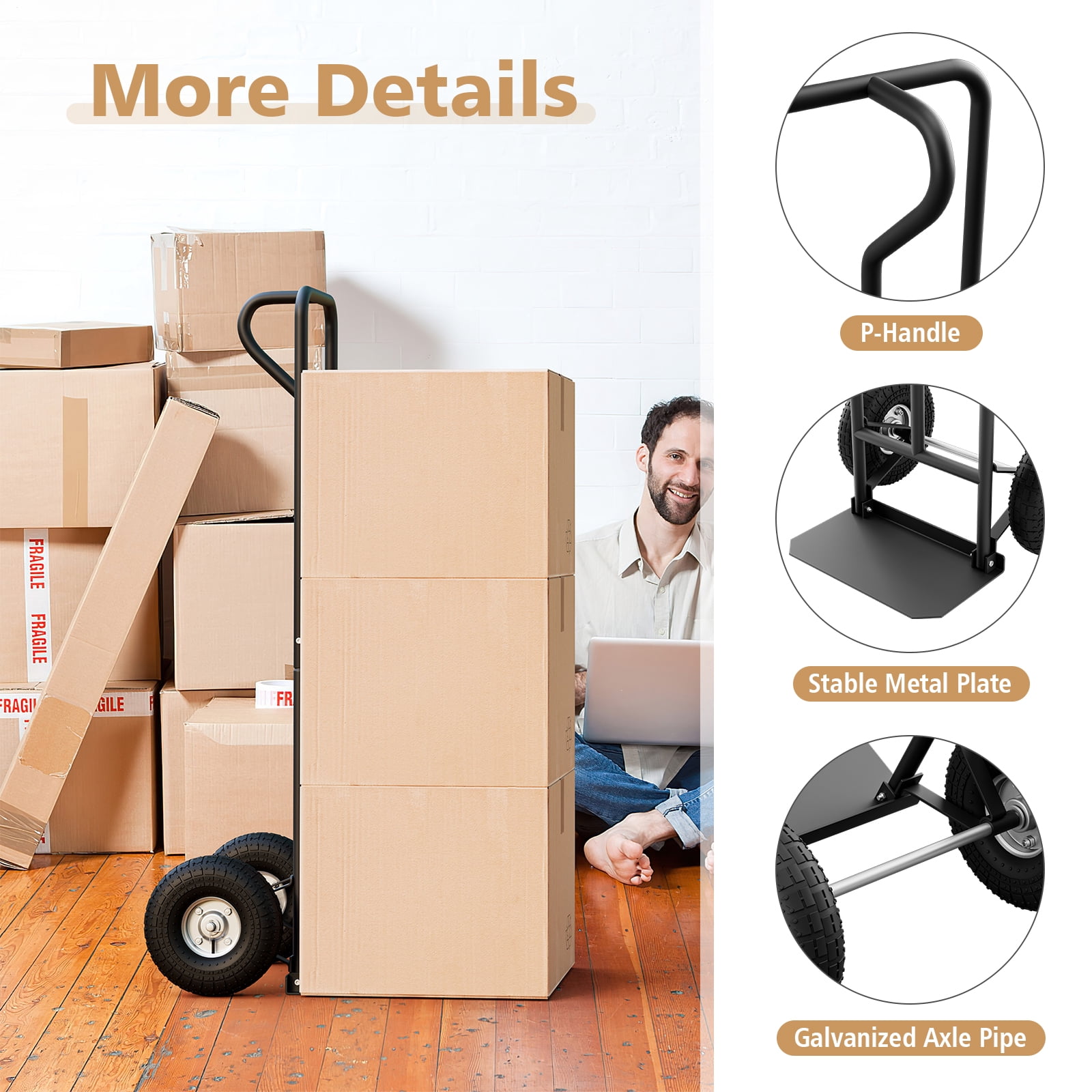 Costway Heavy Duty Hand Truck 660lbs Capacity Trolley Cart with  Foldable Nose Plate Black