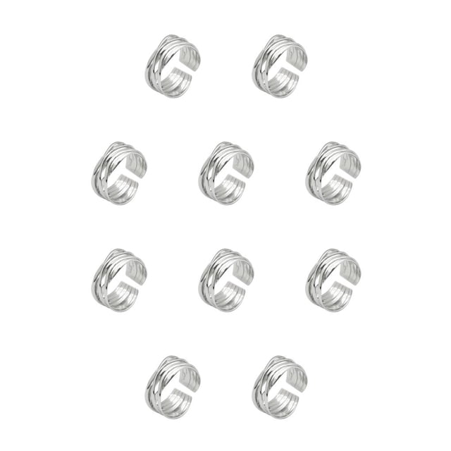 Minnieouse Anillos ajustables de múltiples capas para fiesta de disfraces, banquete, viaje, anillo de cobre abierto, joyería de mano, Oro blanco 10piezas