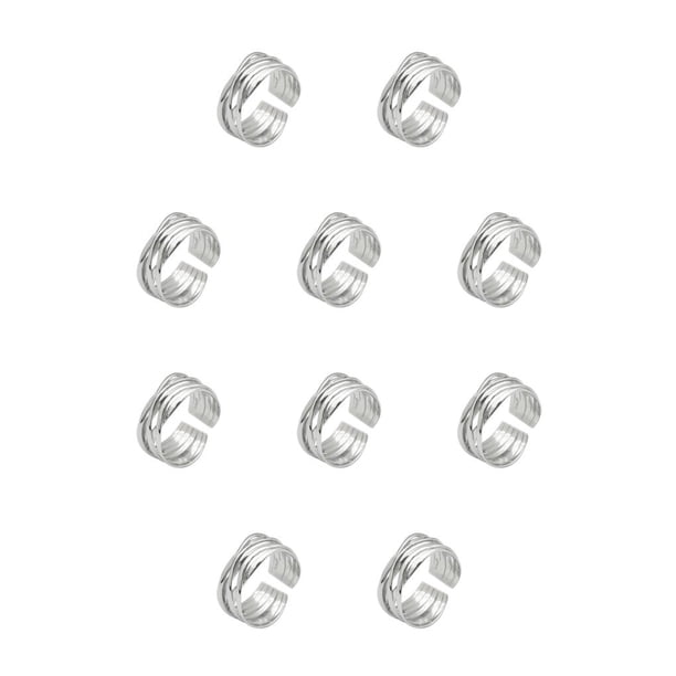 Minnieouse Anillos ajustables de múltiples capas para fiesta de disfraces, banquete, viaje, anillo de cobre abierto, joyería de mano, Oro blanco 10piezas