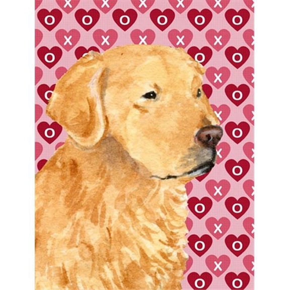 28 x 40 In. Golden Retriever Hearts Love And Valentines Day Flag Canvas, House Size