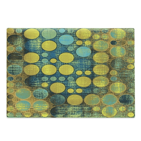 Polka Dots Cutting Board, Polka Dots Pattern in 60's Style Vintage Groovy Seem Circles and Points Print, Decorative Tempered Glass Cutting and Serving Board, Large Size, Green Blue, by Ambesonne