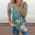 thumbnail image 2 of Chinoiserie Birds in Turquoise Blue Womens Summer V Neck Zipper Top Short Sleeve T Shirt Off Shoulder Top Casual Classy Loose Shirts, 2 of 7