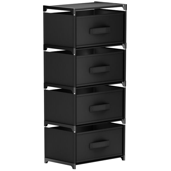 BAOKALER Fabric Dressers for Bedroom with 4 Drawers, Multifunctional Bedroom Storage Cabinet Drawers for Clothes, Small Dresser for Living Room, Hallway, Black