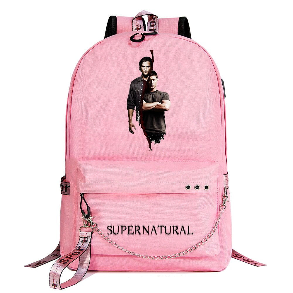 Supernatural Winchester Bros Sam Dean USB Backpack School Bag Laptop Women Men Backbag Travel Daypacks Chain Backpack Mochilas Walmart