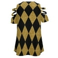 thumbnail image 5 of Black And Gold Harlequin Womens Summer V Neck Zipper Top Short Sleeve T Shirt Off Shoulder Top Casual Classy Loose Shirts, 5 of 7