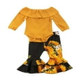 thumbnail image 2 of 2 Pcs Newborn Casual Outfits Toddler Ribbed Long Sleeve  Neck Ruffle Playsuit+Sunflower Print Flared Pants, 2 of 3
