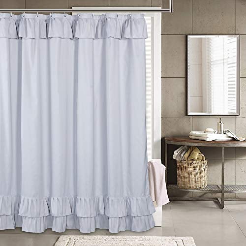 Light Grey Ruffle Shower Curtain Farmhouse Fabric Cloth Curtains For Bathroom 72x72 Inches Com Light Grey Ruffle Shower Curtain, Light Grey Shower Curtain