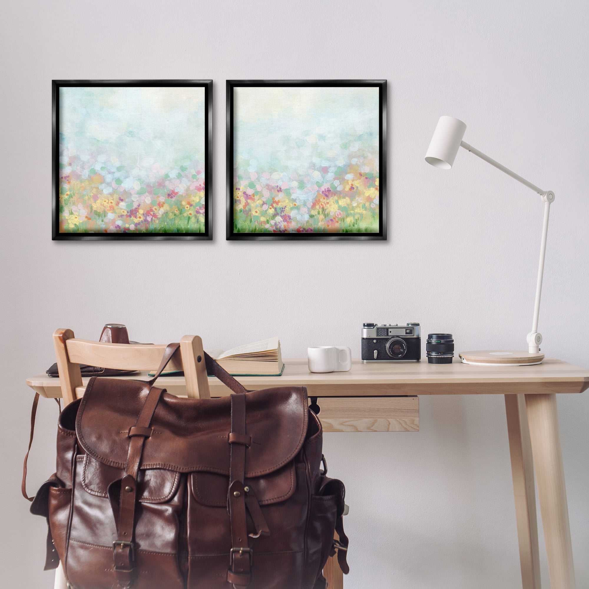 Stupell Industries Pastel Spring Flower Field Abstract Painting Black Floater Framed Canvas Art Print Wall Art, 18 x 18, Set of 2