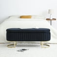 thumbnail image 2 of Miniyam Storage Bench Bedroom Bench, Velvet Oval Upholstered End of Bed Bench with Golden Metal Legs,Modern Storage Ottoman Bench,Black, 2 of 5
