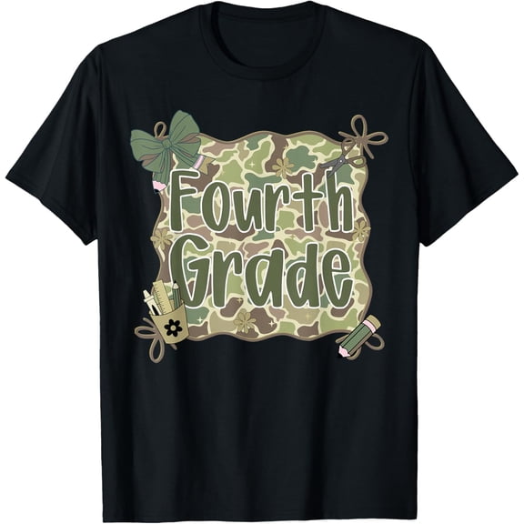 Preppy Back to School Old Camo Fourth Grade Adult T-shirt
