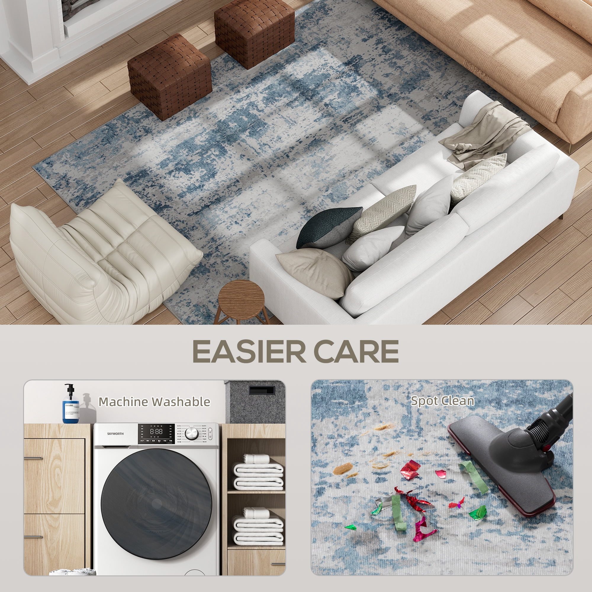 Area Rug 120.1"x96.1" Chenille Soft Non-Slip TPR Backing Machine Washable Rug for Living Room Bedroom