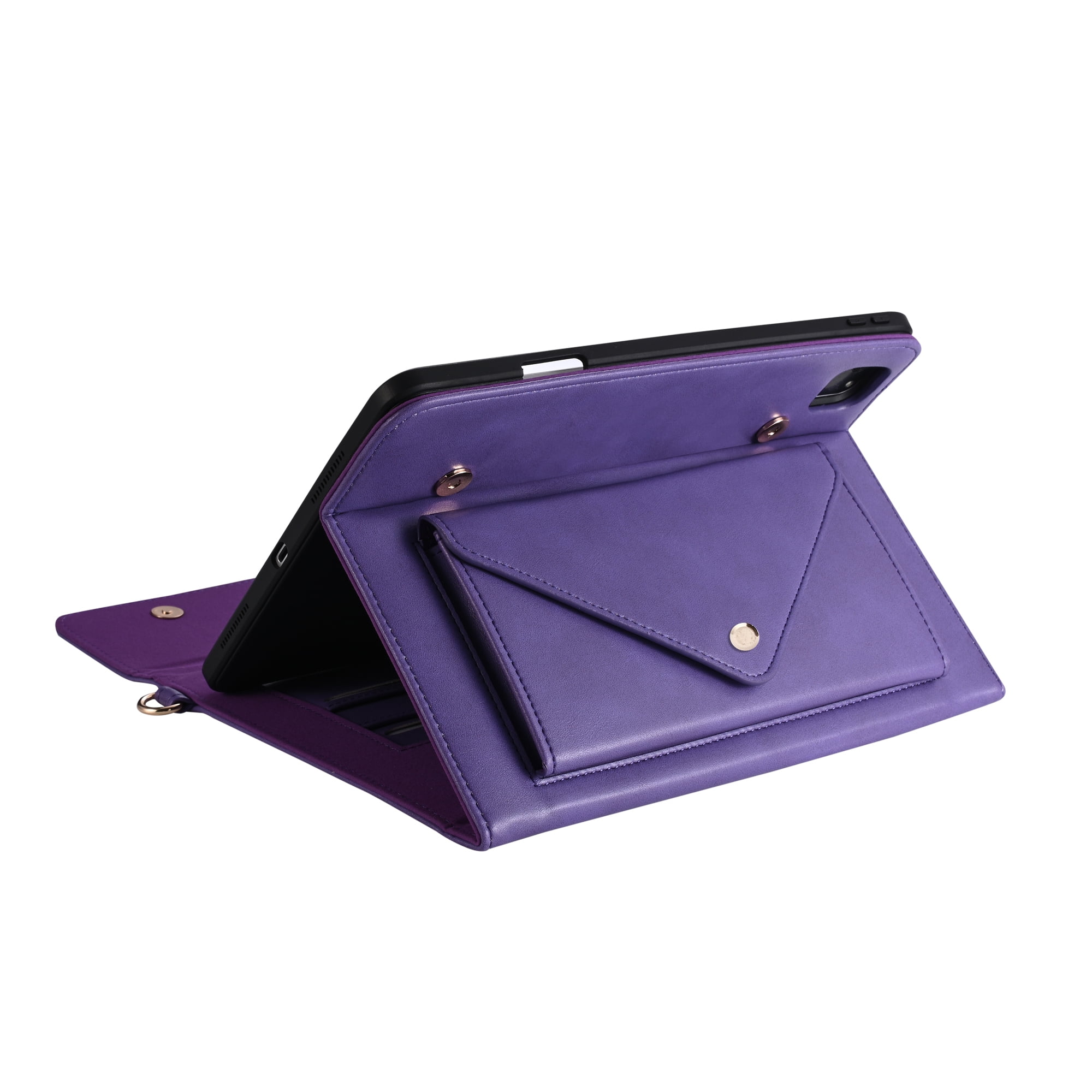 TECH CIRCLE Case for Apple iPad Pro 12.9 inch 6th/5th/4th/3rd Generation,Premium PU Leather Folio Stand Cover with Pencil Holder Zipper Pocket Bag Shoulder Hand Strap Protective Business Case,Purple