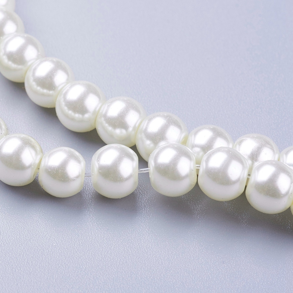Glass Pearl Beads Strands Pearlized Round Creamy White 6mm Hole: 1mm 140pcs/strand 32 inch diy