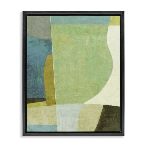 Stupell Industries Green Geometric Collage Abstract Painting Black Floater Framed Canvas Art Print Wall Art, 17 x 21