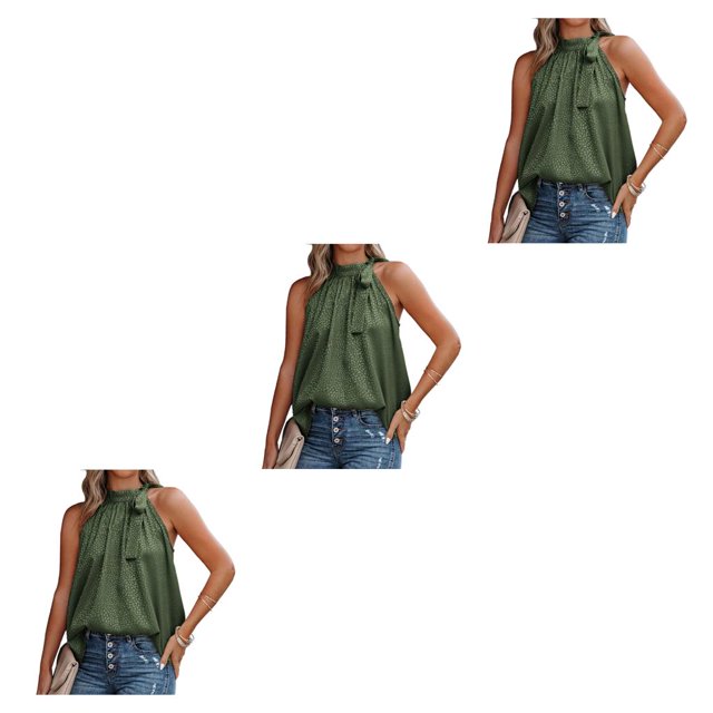 Minnieouse Blusa sin mangas Estética Chifón Cómodo Bowknot Camisa Boda Aniversario Club Top Viajes Ropa de verano Verde M Verde M 3piezas Minnieouse CBP250968