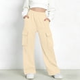 thumbnail image 2 of NAISIBABY Girls Sweatpants, Elastic Waist with Multi-Pockets Straight Leg Casual Cargo Athletic Pants Beige 9T, 2 of 6