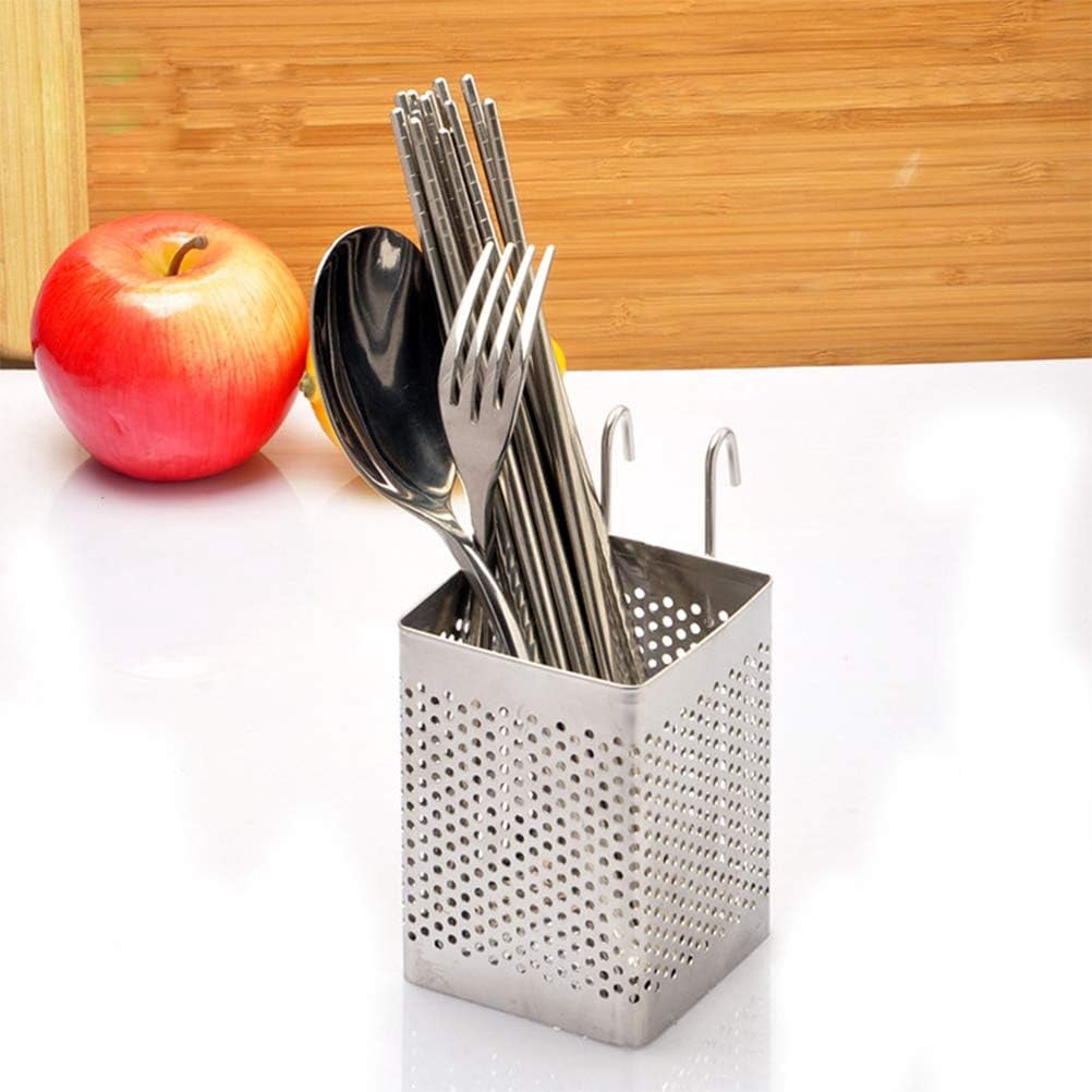 Stainless steel utensil storage rack, hanging kitchen utensil container mesh drying rack, suitable for forks and chopsticks, size 7.3x7.3x11.5 cm (single grid)