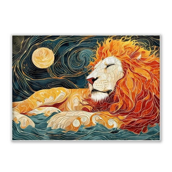 1000-piece Golden Sleeping Lion in The Starry Night Waves Adult Wooden Puzzle,Intellectual Challenge,Stress-Relieving Puzzle, Relaxing Family Activity, Decoration, Size: 29.5 x 19.7 in