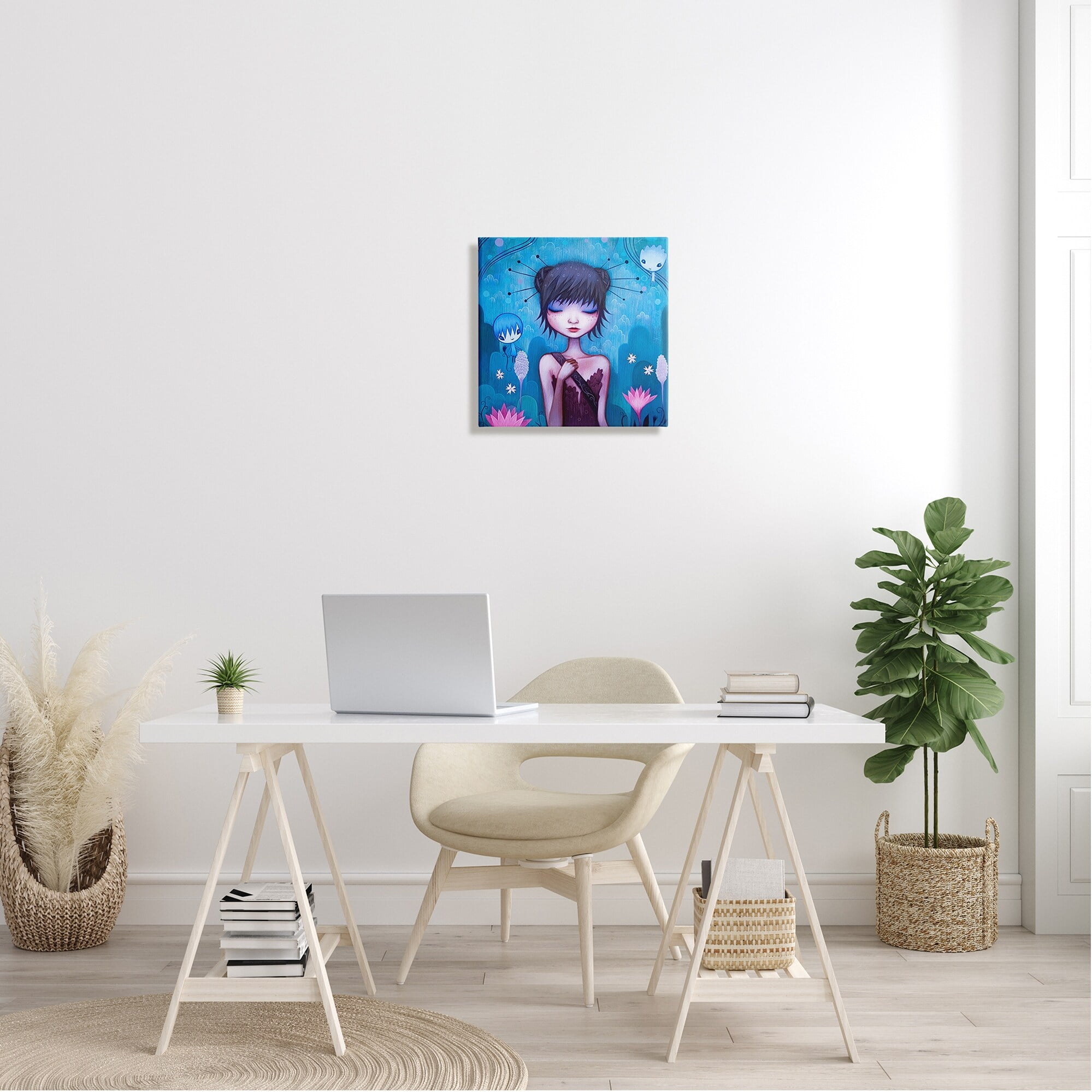 Stupell Industries Girl Pink Flower Blossoms Garden Fairies Blue Scenery Canvas Wall Art, 24 x 24, Design by Jeremiah Ketner