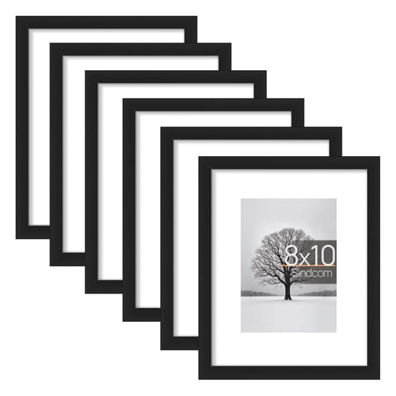 Sindcom 6 Pack 8x10 Picture Frames,Display Pictures 5x7 with Mat or 8 x 10 Without Mat,Gallery Wall Photo Frames, Black