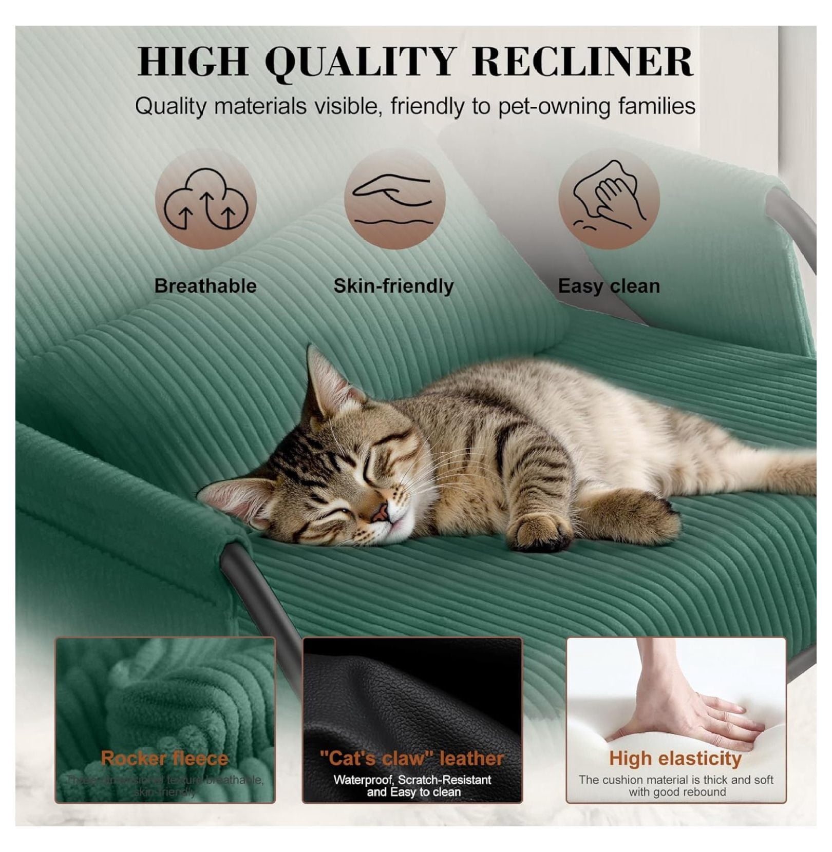 Rocking Chair , Low-Seat Glider Chair, Upholstered Rocking Chair with Side Pocket and Foot Rest, Comfortable Modern Accent Armchair Recliner for Mom Living Room Bedroom Green